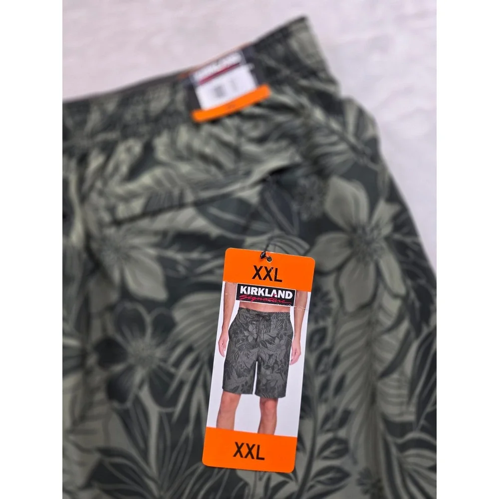 Kirkland Signature Swim Shorts‎ Mens 2XL Olive Green Tropical Board Shorts NEW